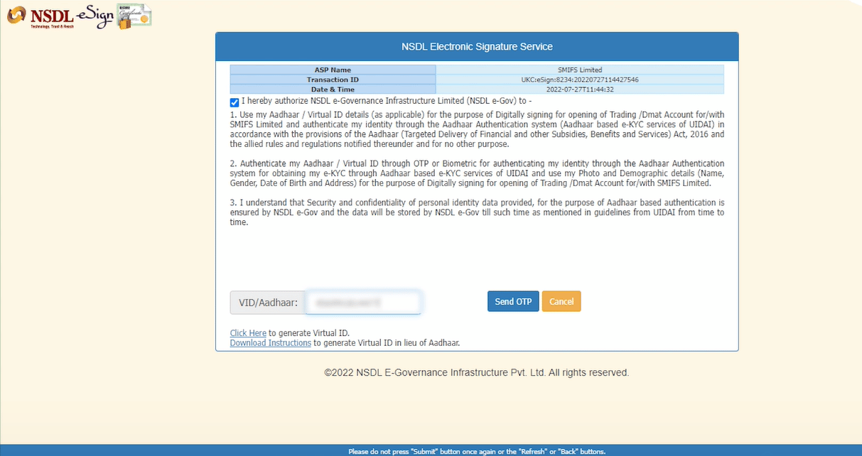 NSDL E-SIGN PAGE FOR DEMAT ACCOUNT OPENING