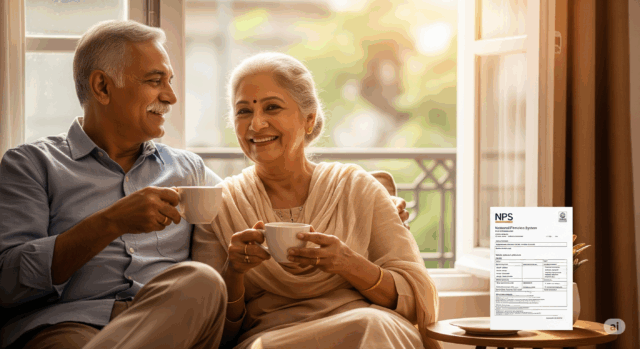 Elderly Indian couple relaxing at home with secured retirement through NPS