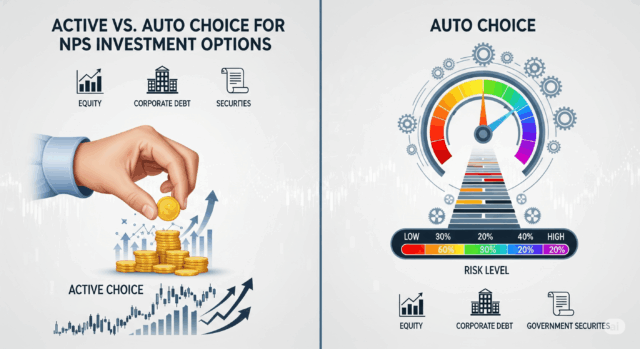 Side-by-side comparison of Active and Auto investment choices under NPS