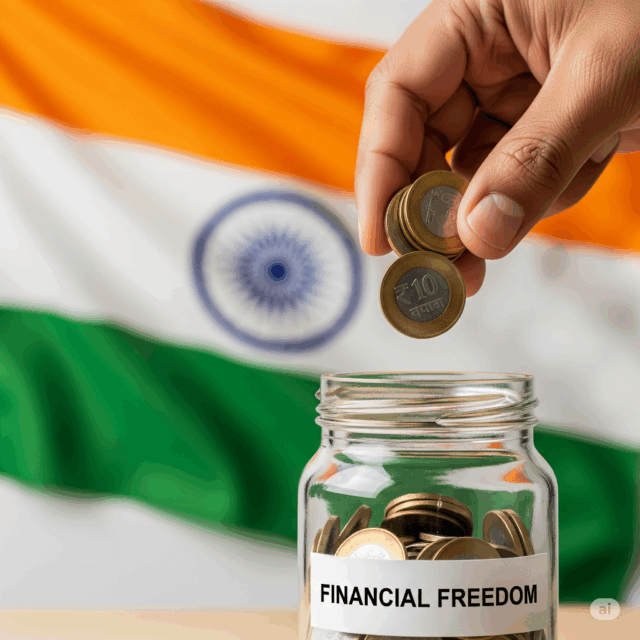 Hand-placing-coins-into-a-jar-labeled-“Financial-Freedom”